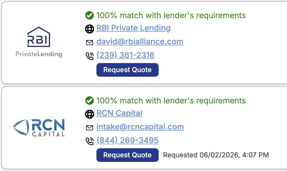 Lender matching — ranked lender results for a deal